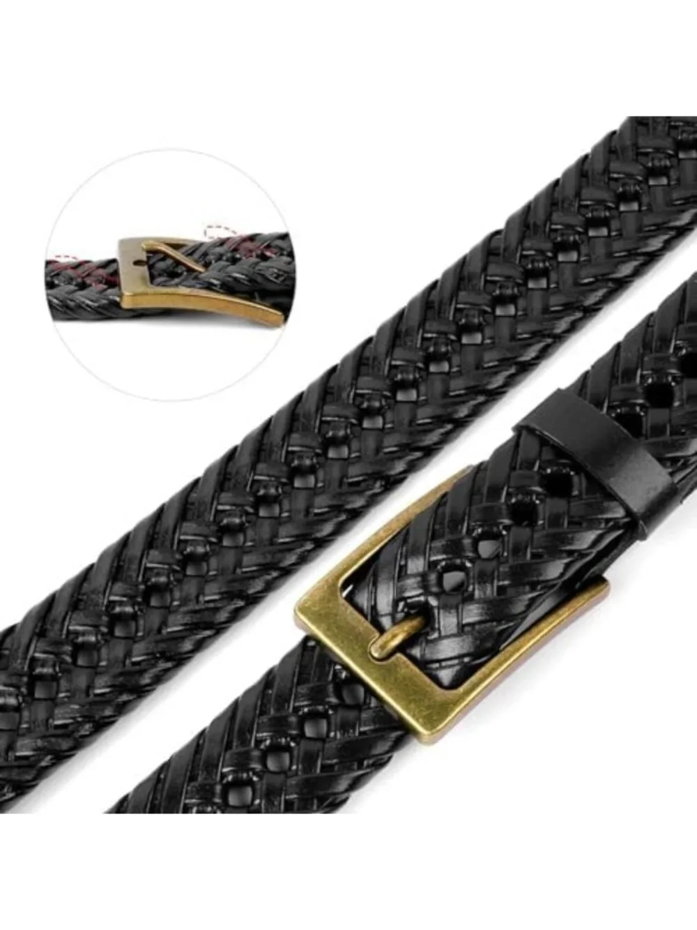 Men's Braided Leather Belt - Casual Woven Belt for Jeans with Single Prong